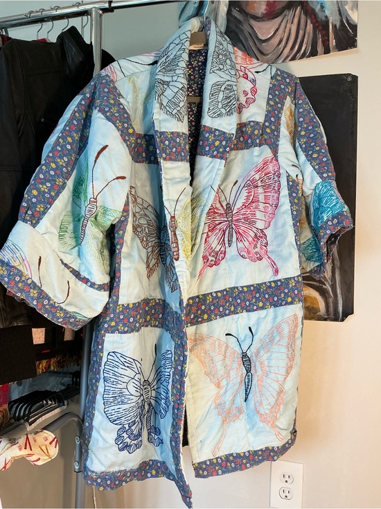 Handmade Sweaters - Quilt Coat with Embroidered Butterflies Medium Weight Size XL